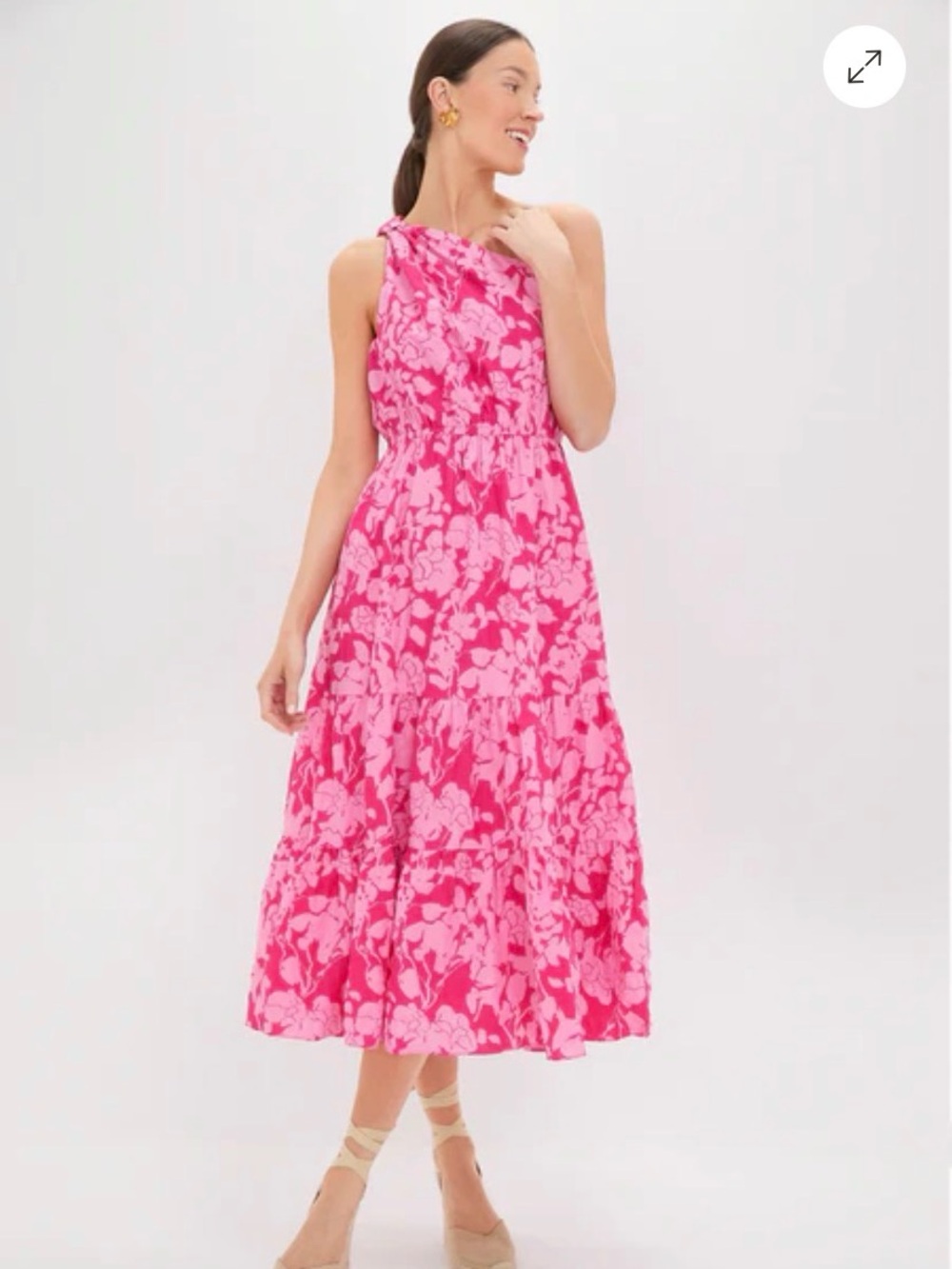 Tuckernuck Hot Pink Floral One-Shoulder Midi Dress